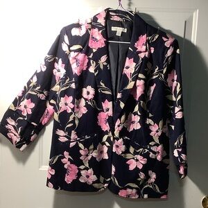 Cato Navy and Pink Floral Linen Blazer